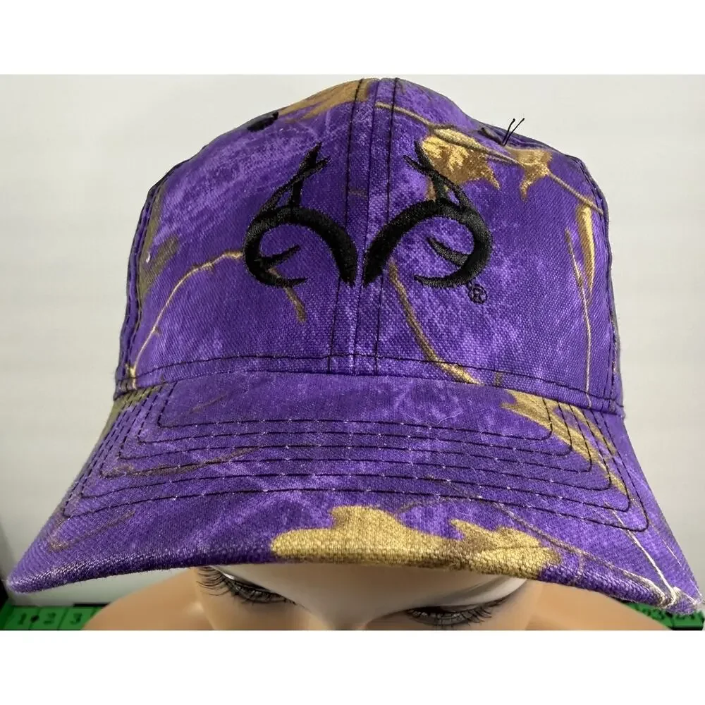 Realtree Outdoor Cap Hat Purple Camo Black Embroidered Logo Adjustable